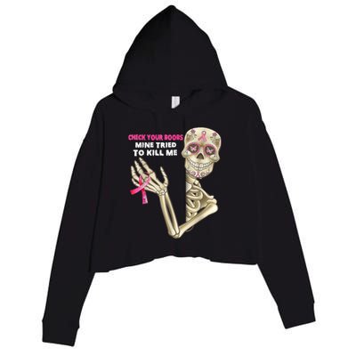 Check Your Boobs Skeleton Hand Breast Cancer Awareness Gifts Crop Fleece Hoodie