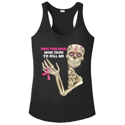 Check Your Boobs Skeleton Hand Breast Cancer Awareness Gifts Ladies PosiCharge Competitor Racerback Tank