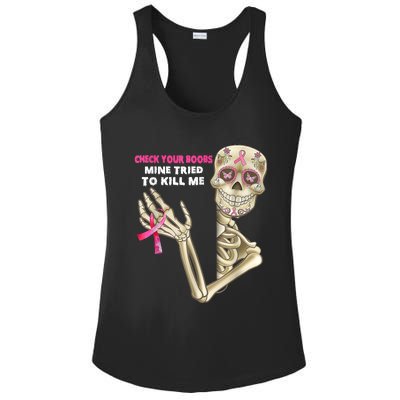 Check Your Boobs Skeleton Hand Breast Cancer Awareness Gifts Ladies PosiCharge Competitor Racerback Tank