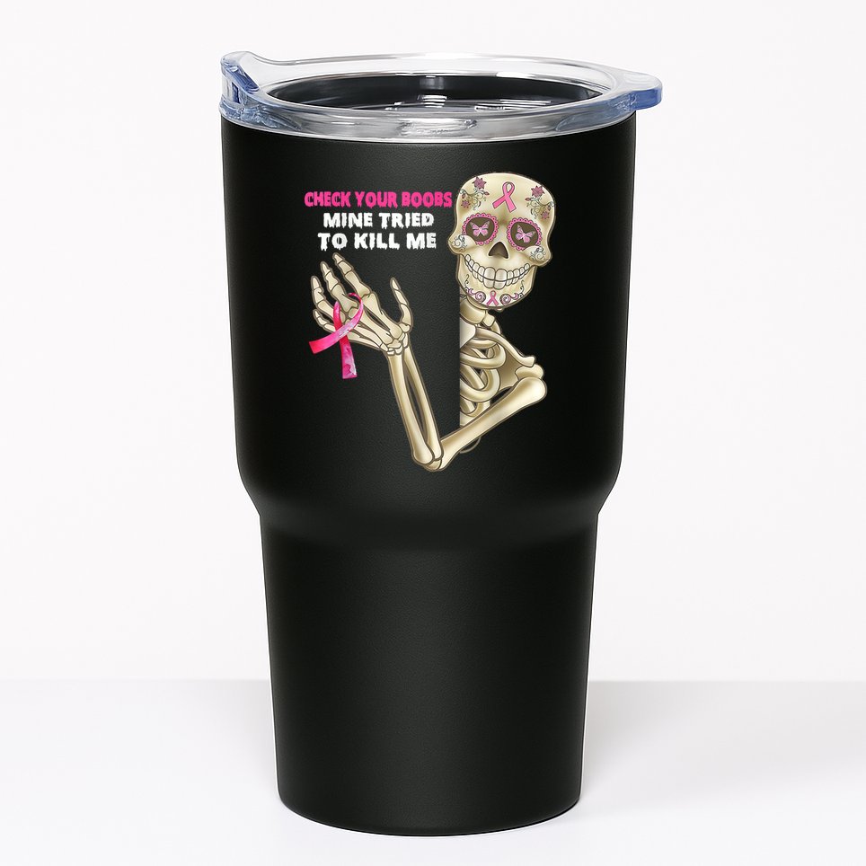 Check Your Boobs Skeleton Hand Breast Cancer Awareness Gifts Tumbler