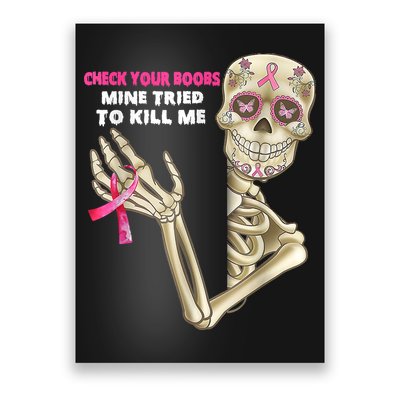 Check Your Boobs Skeleton Hand Breast Cancer Awareness Gifts Poster