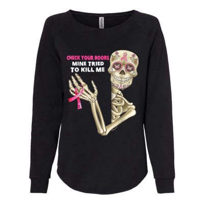 Check Your Boobs Skeleton Hand Breast Cancer Awareness Gifts Womens California Wash Sweatshirt