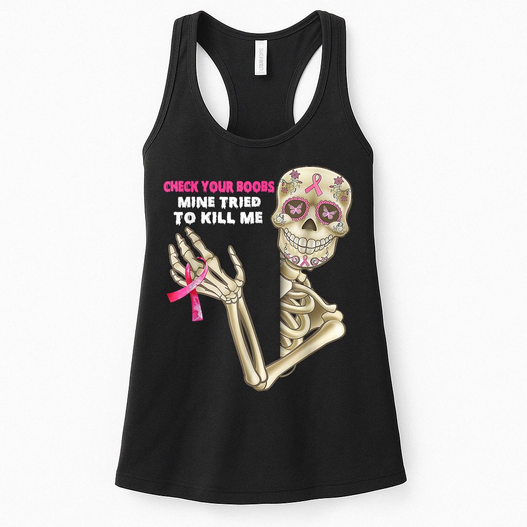 Check Your Boobs Skeleton Hand Breast Cancer Awareness Gifts Womens Tank Top