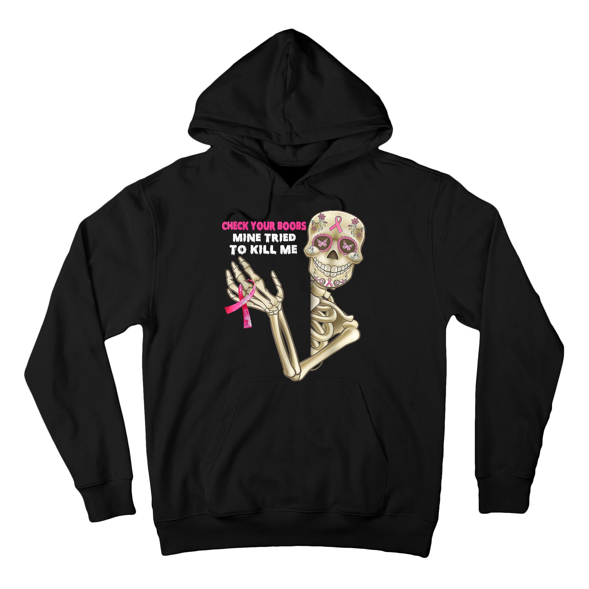 Check Your Boobs Skeleton Hand Breast Cancer Awareness Gifts Tall Hoodie