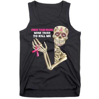 Check Your Boobs Skeleton Hand Breast Cancer Awareness Gifts Tank Top