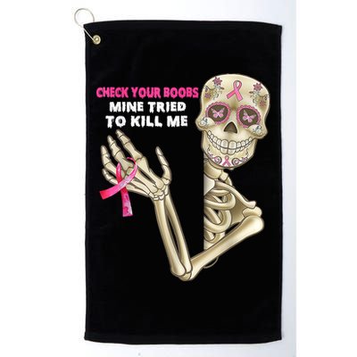 Check Your Boobs Skeleton Hand Breast Cancer Awareness Gifts Golf Towel