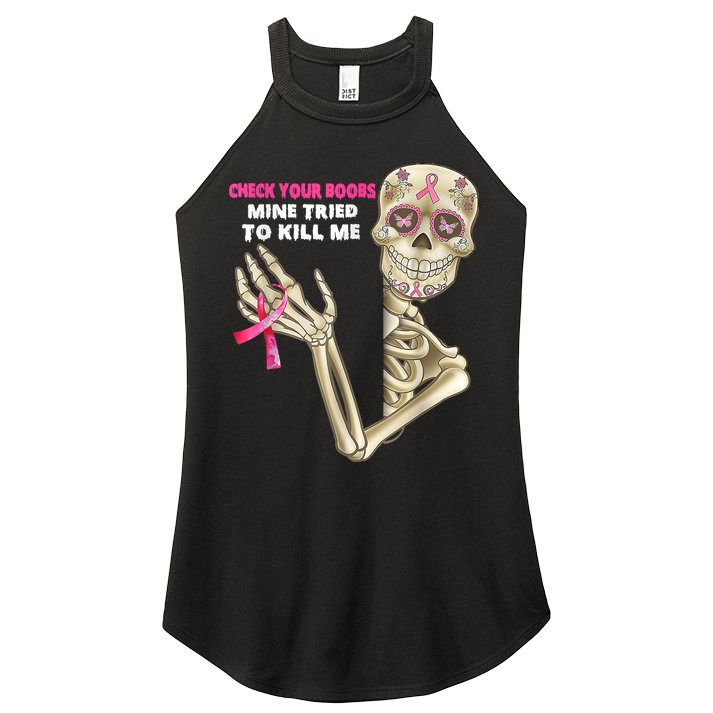Check Your Boobs Skeleton Hand Breast Cancer Awareness Gifts Women's Perfect Tri Rocker Tank