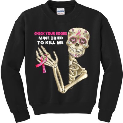 Check Your Boobs Skeleton Hand Breast Cancer Awareness Gifts Kids Sweatshirt