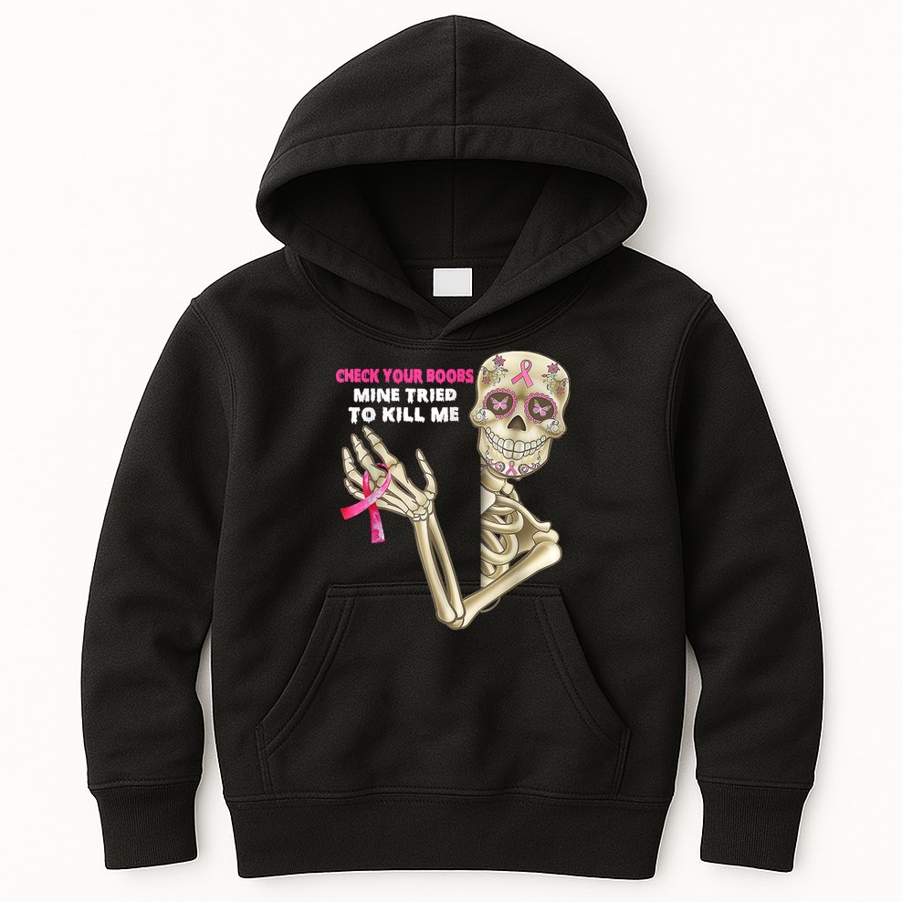 Check Your Boobs Skeleton Hand Breast Cancer Awareness Gifts Kids Hoodie