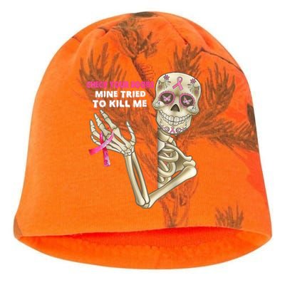 Check Your Boobs Skeleton Hand Breast Cancer Awareness Gifts Kati - Camo Knit Beanie