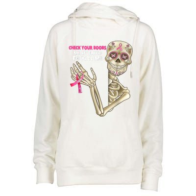 Check Your Boobs Skeleton Hand Breast Cancer Awareness Gifts Womens Funnel Neck Pullover Hood