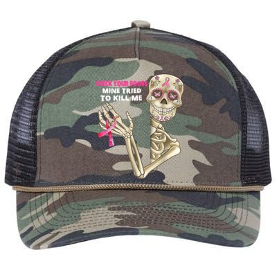 Check Your Boobs Skeleton Hand Breast Cancer Awareness Gifts Retro Rope Trucker Hat Cap