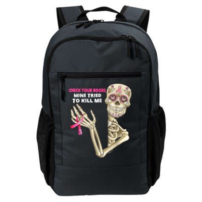 Check Your Boobs Skeleton Hand Breast Cancer Awareness Gifts Daily Commute Backpack