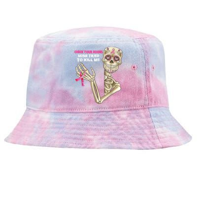 Check Your Boobs Skeleton Hand Breast Cancer Awareness Gifts Tie-Dyed Bucket Hat