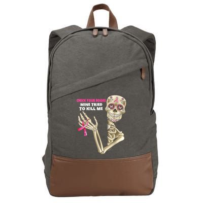 Check Your Boobs Skeleton Hand Breast Cancer Awareness Gifts Cotton Canvas Backpack