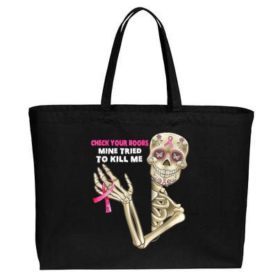 Check Your Boobs Skeleton Hand Breast Cancer Awareness Gifts Cotton Canvas Jumbo Tote