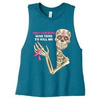 Check Your Boobs Skeleton Hand Breast Cancer Awareness Gifts Women's Racerback Cropped Tank