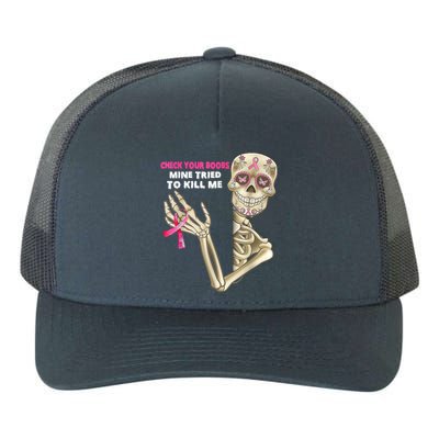 Check Your Boobs Skeleton Hand Breast Cancer Awareness Gifts Yupoong Adult 5-Panel Trucker Hat