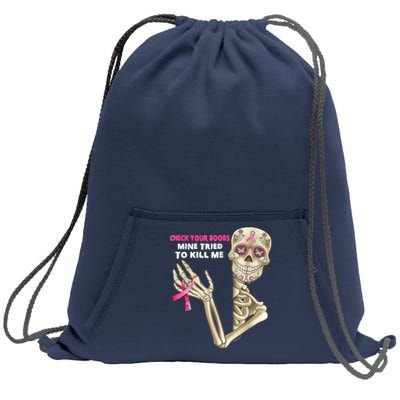 Check Your Boobs Skeleton Hand Breast Cancer Awareness Gifts Sweatshirt Cinch Pack Bag