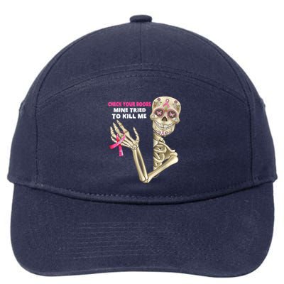 Check Your Boobs Skeleton Hand Breast Cancer Awareness Gifts 7-Panel Snapback Hat