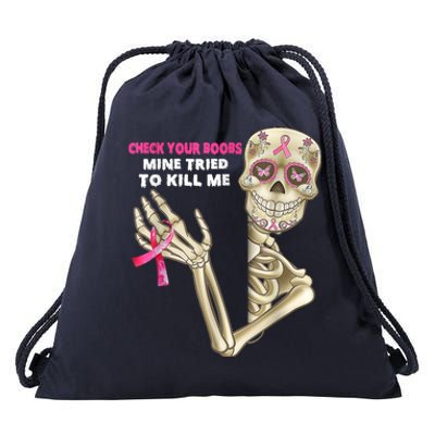 Check Your Boobs Skeleton Hand Breast Cancer Awareness Gifts Drawstring Bag