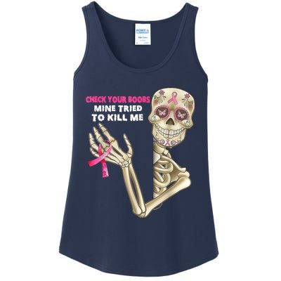 Check Your Boobs Skeleton Hand Breast Cancer Awareness Gifts Ladies Essential Tank