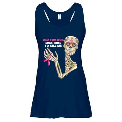 Check Your Boobs Skeleton Hand Breast Cancer Awareness Gifts Ladies Essential Flowy Tank