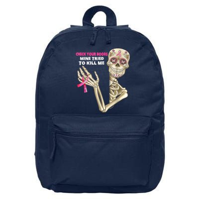 Check Your Boobs Skeleton Hand Breast Cancer Awareness Gifts 16 in Basic Backpack