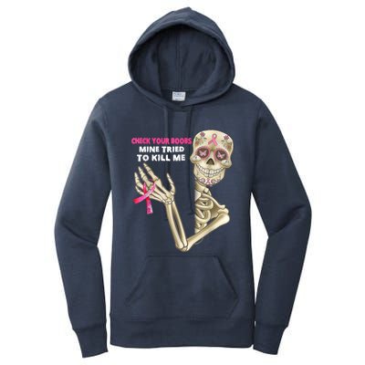 Check Your Boobs Skeleton Hand Breast Cancer Awareness Gifts Women's Pullover Hoodie