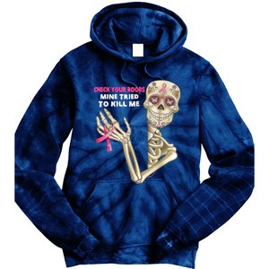 Check Your Boobs Skeleton Hand Breast Cancer Awareness Gifts Tie Dye Hoodie