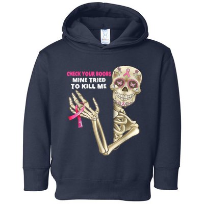 Check Your Boobs Skeleton Hand Breast Cancer Awareness Gifts Toddler Hoodie