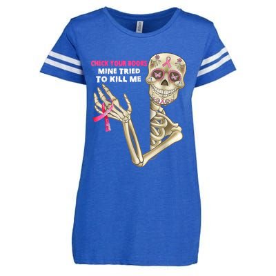 Check Your Boobs Skeleton Hand Breast Cancer Awareness Gifts Enza Ladies Jersey Football T-Shirt