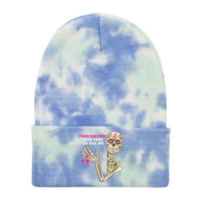 Check Your Boobs Skeleton Hand Breast Cancer Awareness Gifts Tie Dye 12in Knit Beanie