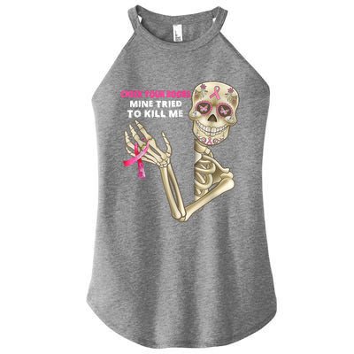 Check Your Boobs Skeleton Hand Breast Cancer Awareness Gifts Women's Perfect Tri Rocker Tank