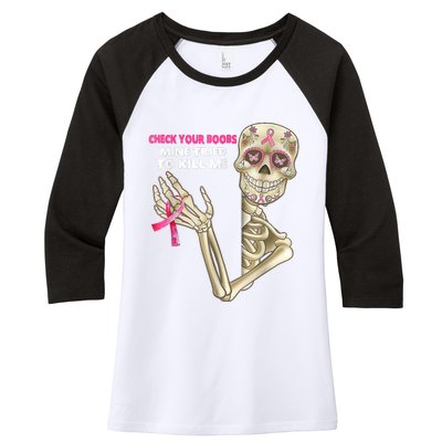 Check Your Boobs Skeleton Hand Breast Cancer Awareness Gifts Women's Tri-Blend 3/4-Sleeve Raglan Shirt