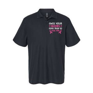 Check Your Boobs Mine Tried To Kill Me Pink Ribbon Softstyle Adult Sport Polo