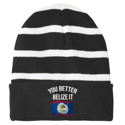 Cute You Better Belize It Striped Beanie with Solid Band