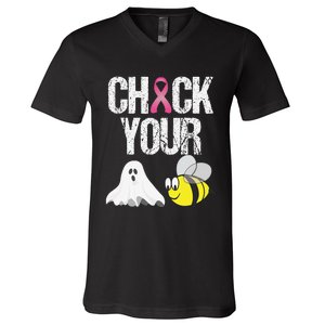 Check Your Boo Bees Funny Breast Cancer Halloween Gift V-Neck T-Shirt