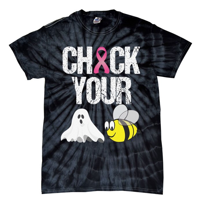 Check Your Boo Bees Funny Breast Cancer Halloween Gift Tie-Dye T-Shirt