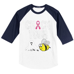 Check Your Boo Bees Funny Breast Cancer Halloween Gift Baseball Sleeve Shirt