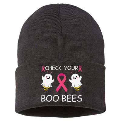 Check Your Boo Bees Funny Breast Cancer Awareness Women Gift Sustainable Knit Beanie