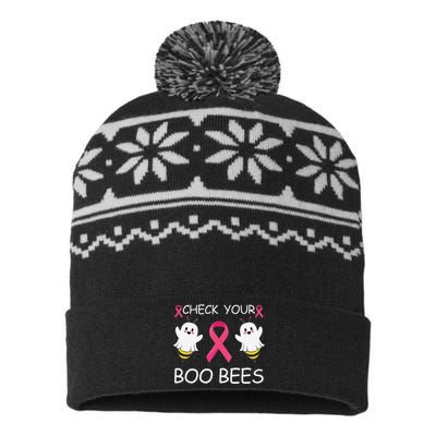 Check Your Boo Bees Funny Breast Cancer Awareness Women Gift USA-Made Snowflake Beanie