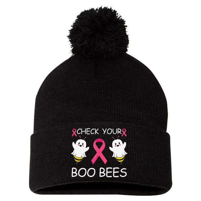 Check Your Boo Bees Funny Breast Cancer Awareness Women Gift Pom Pom 12in Knit Beanie