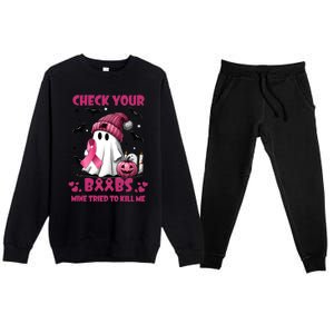 Check Your Boo Breast Cancer Halloween Premium Crewneck Sweatsuit Set