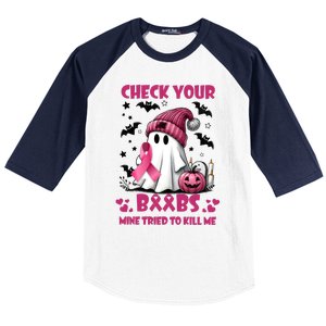 Check Your Boo Breast Cancer Halloween Baseball Sleeve Shirt