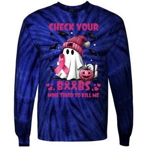 Check Your Boo Breast Cancer Halloween Tie-Dye Long Sleeve Shirt