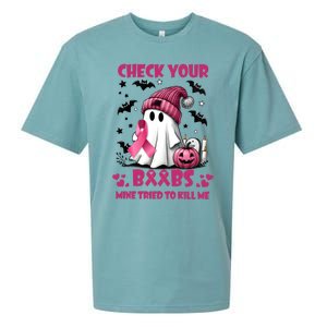 Check Your Boo Breast Cancer Halloween Sueded Cloud Jersey T-Shirt