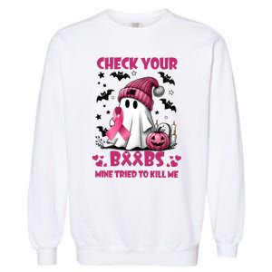 Check Your Boo Breast Cancer Halloween Garment-Dyed Sweatshirt