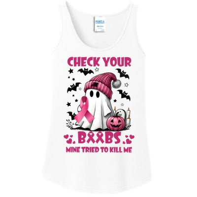 Check Your Boo Breast Cancer Halloween Ladies Essential Tank