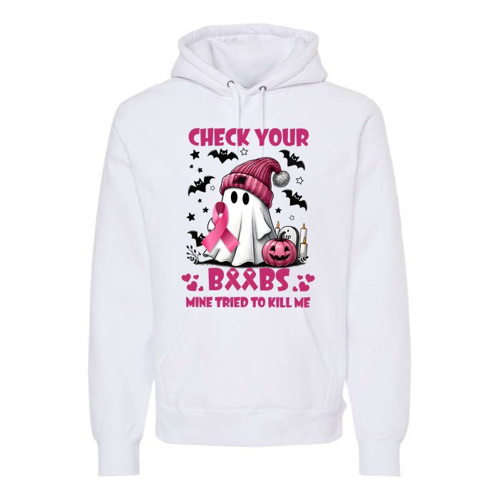 Check Your Boo Breast Cancer Halloween Premium Hoodie